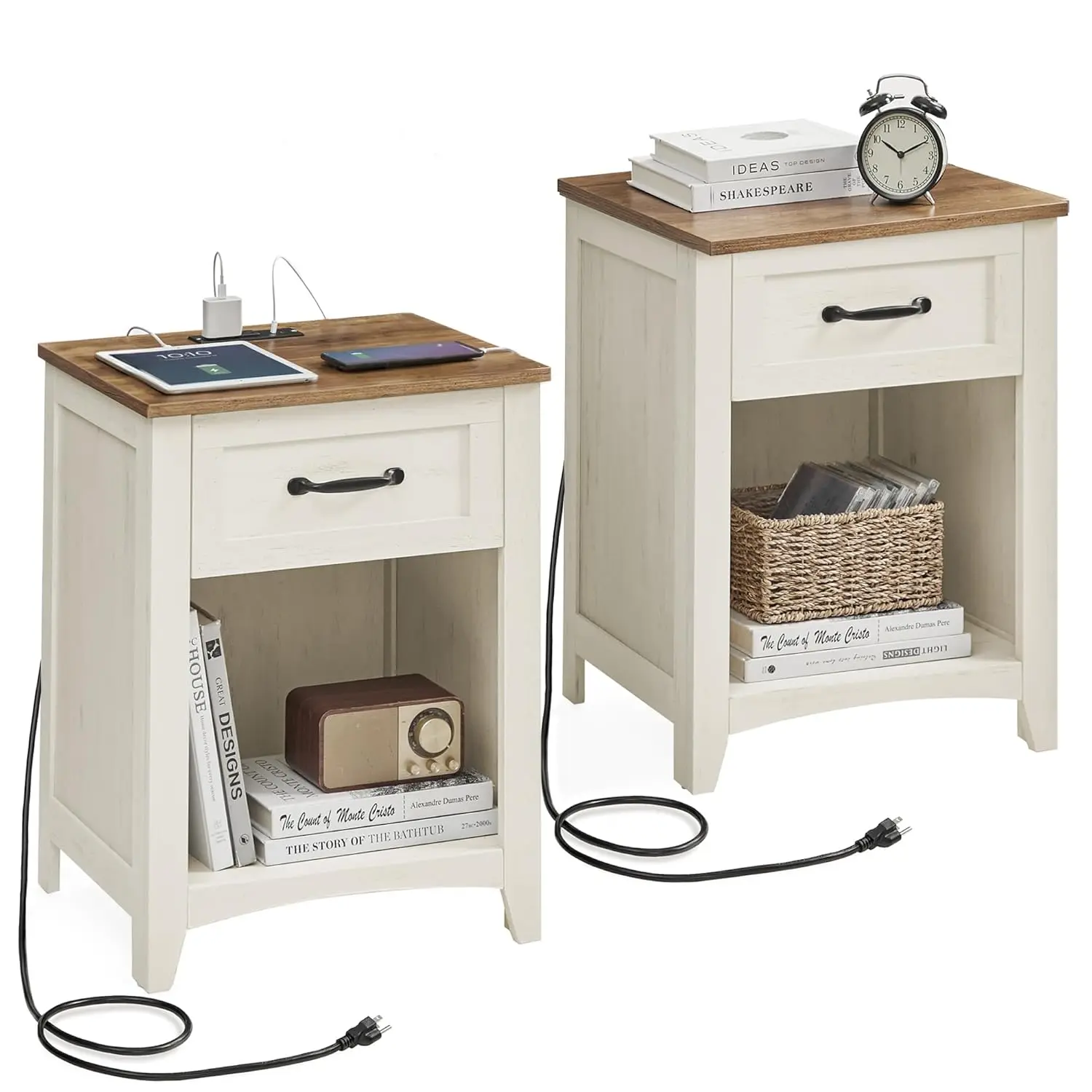 Farmhouse Nightstand Set Charging Station Drawer Open Shelf Bedroom Side Table 2pcs Rustic, Customized
Farmhouse Nightstand Set Charging Station Drawer Open Shelf Bedroom Side Table 2pcs Rustic, Customized