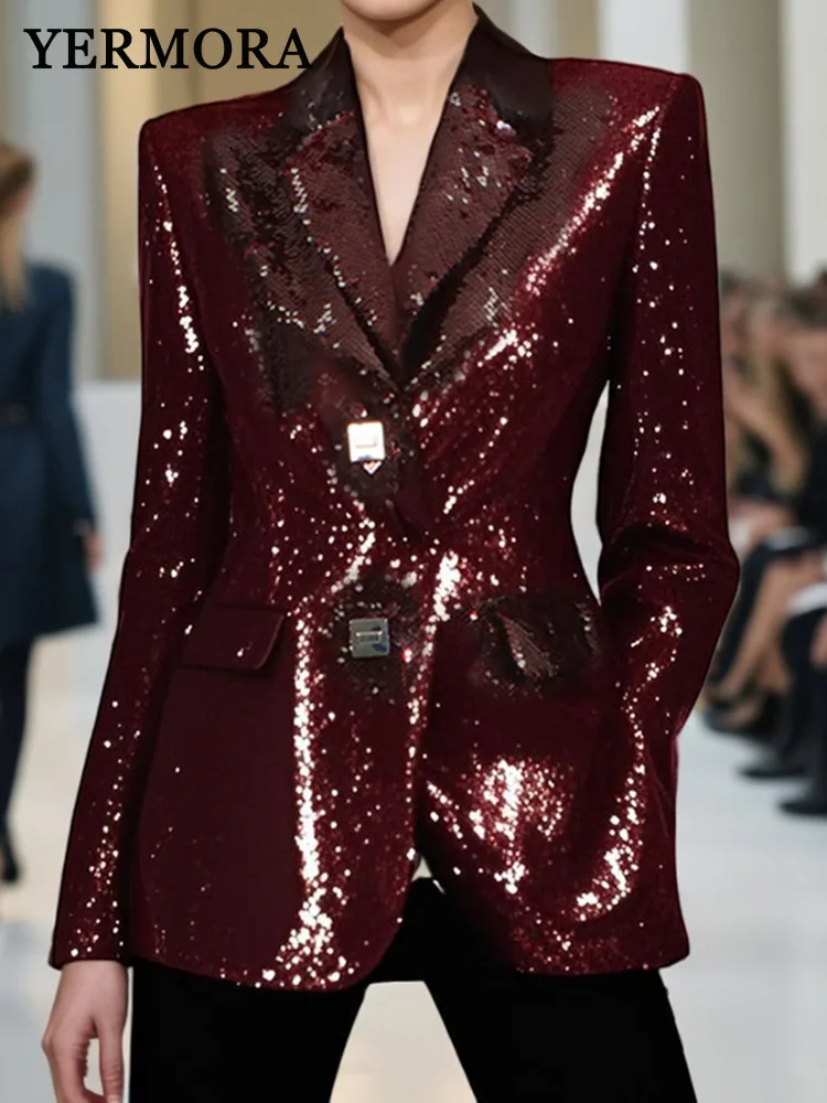 YERMORA wine red sequins casual blazer for women lapel long sleeve loose new jacket fashion tide spring autumn 2025 A1036
YERMORA wine red sequins casual blazer for women lapel long sleeve loose new jacket fashion tide spring autumn 2025 A1036