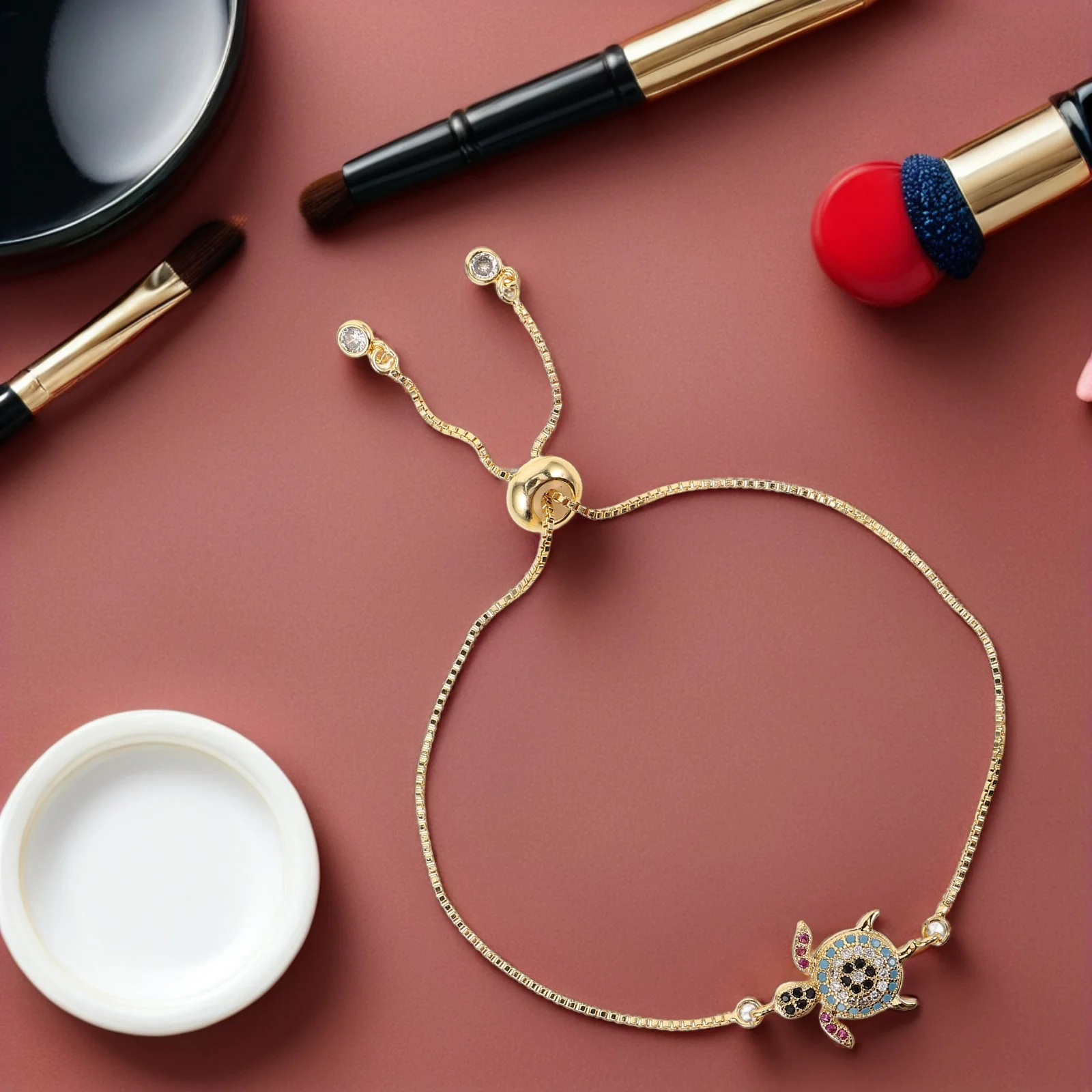 Sparkling Turtle Friendship Bracelet - Adjustable Gold Charm Chain for Women - Elegant Marine Life Jewelry Accessory
Sparkling Turtle Friendship Bracelet - Adjustable Gold Charm Chain for Women - Elegant Marine Life Jewelry Accessory