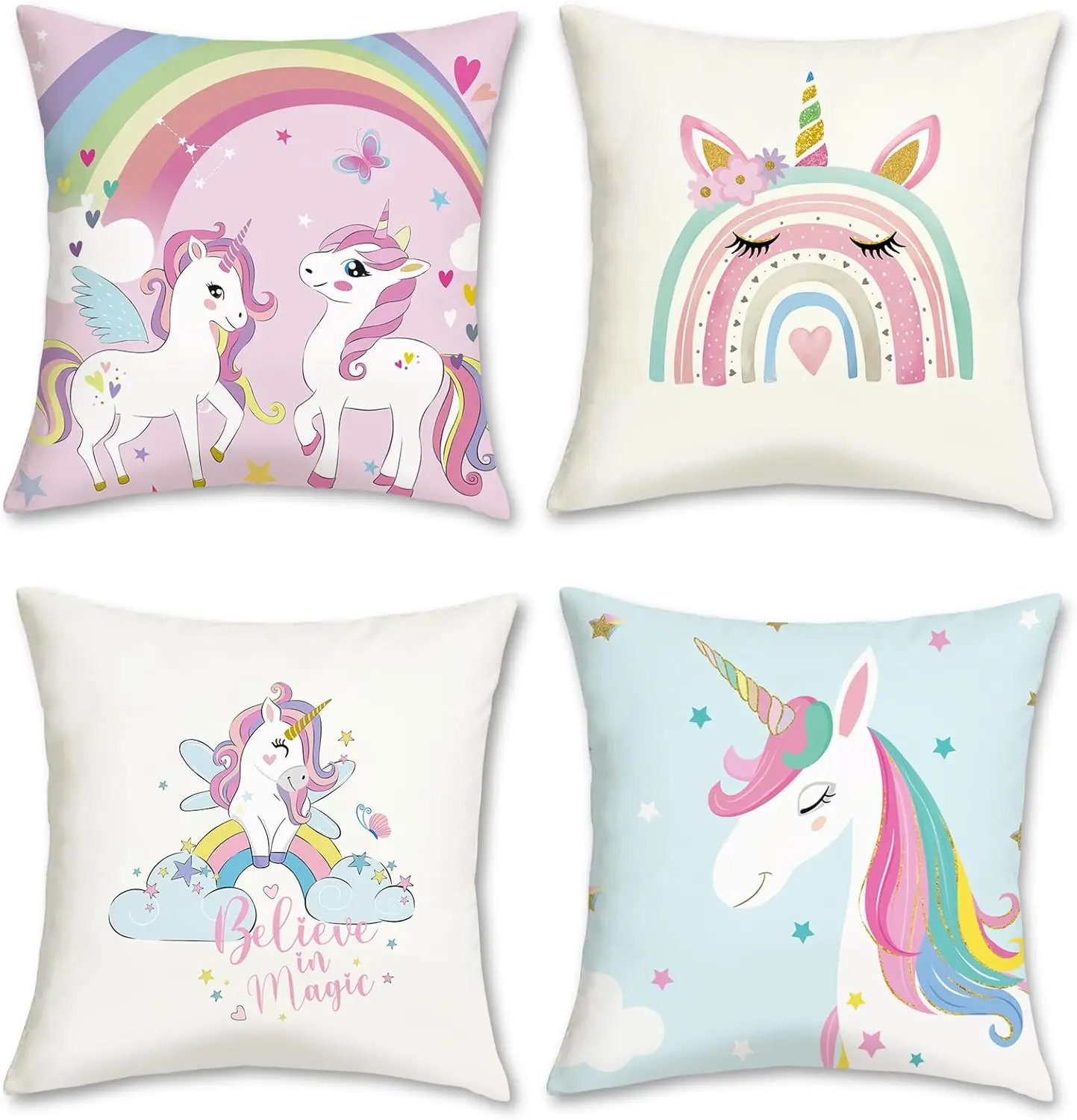 4pcs Unicorn Rainbow Pillow Covers Polyester Cushion Cases Cute Cartoon Magic Print Throw Pillowcase Set for Kids Room Sofa
4pcs Unicorn Rainbow Pillow Covers Polyester Cushion Cases Cute Cartoon Magic Print Throw Pillowcase Set for Kids Room Sofa