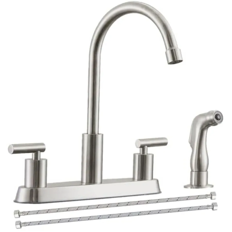 Stylish 4 Hole Kitchen Faucet, High Arc Faucet with, Side Sprayer, 8 inch Standard Deck Mounted Design, 3 Hole Kitchen Sink Fau
Stylish 4 Hole Kitchen Faucet, High Arc Faucet with, Side Sprayer, 8 inch Standard Deck Mounted Design, 3 Hole Kitchen Sink Fau
