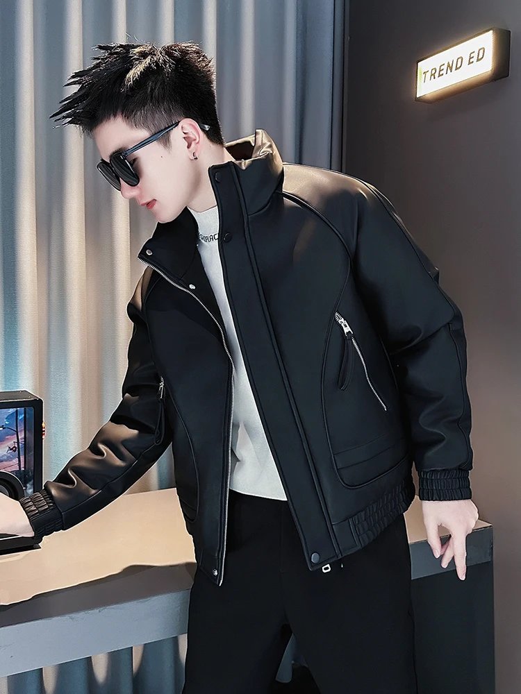 Winter Casual Men's Durable PU Leather down Cotton Jaet Hip Hop Sle Thi Warm Stand Fit Youth Faion Outerwear
Winter Casual Men's Durable PU Leather down Cotton Jaet Hip Hop Sle Thi Warm Stand Fit Youth Faion Outerwear