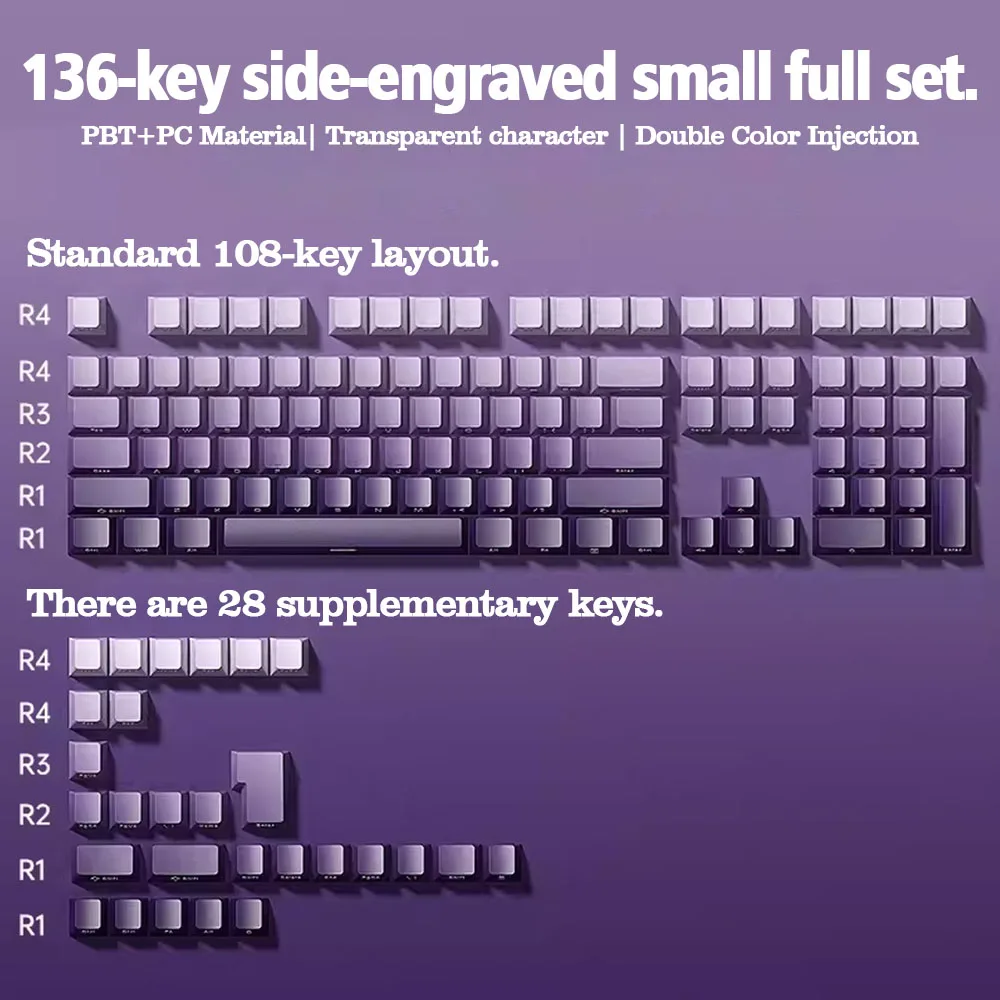 PBT Keycaps Gradient Purple Double Shot Cherry Profile Side Print RGB Backlit Keycaps 136 Keys for Cherry MX Switches ISO
PBT Keycaps Gradient Purple Double Shot Cherry Profile Side Print RGB Backlit Keycaps 136 Keys for Cherry MX Switches ISO