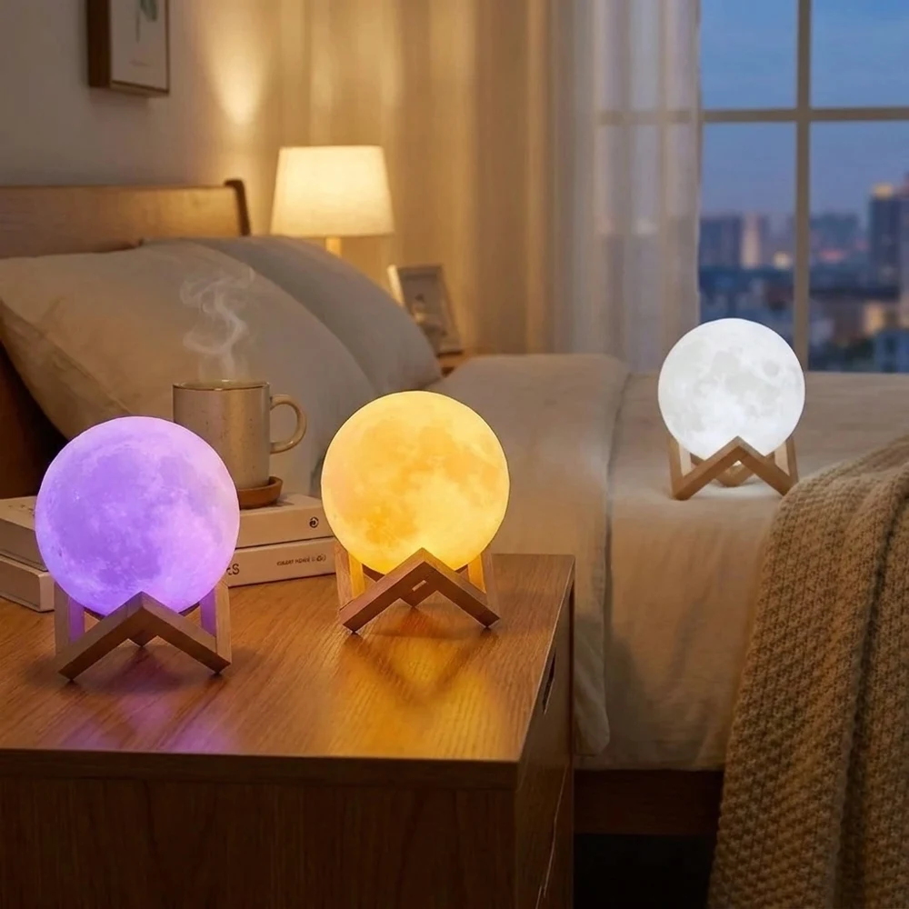 3D Printed LED Moon Lamp 10cm Colorful Lunar Night Light Battery Powered Dimmable Bedside Lamp with Wooden Stand for Bedroom Liv
3D Printed LED Moon Lamp 10cm Colorful Lunar Night Light Battery Powered Dimmable Bedside Lamp with Wooden Stand for Bedroom Liv