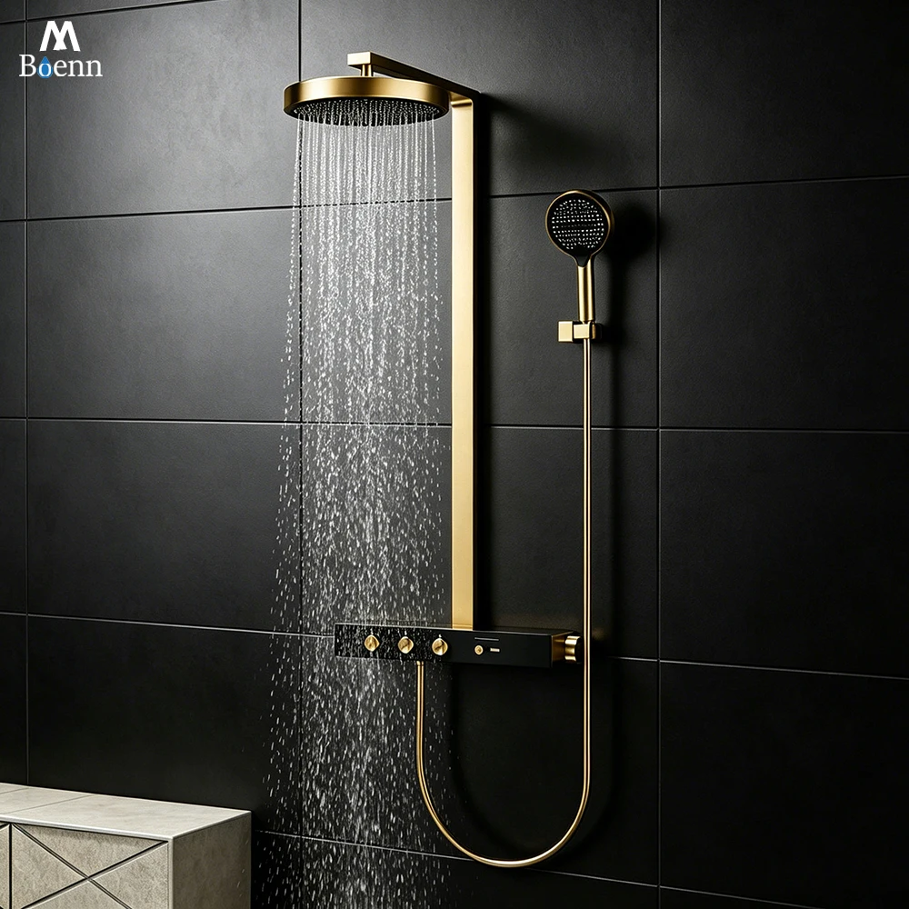 Luxury Rose Gold Shower Set System Copper Body wide Storage Counter Bathroom 3 Functions Intelligent Constant-Temperature Faucet
Luxury Rose Gold Shower Set System Copper Body wide Storage Counter Bathroom 3 Functions Intelligent Constant-Temperature Faucet