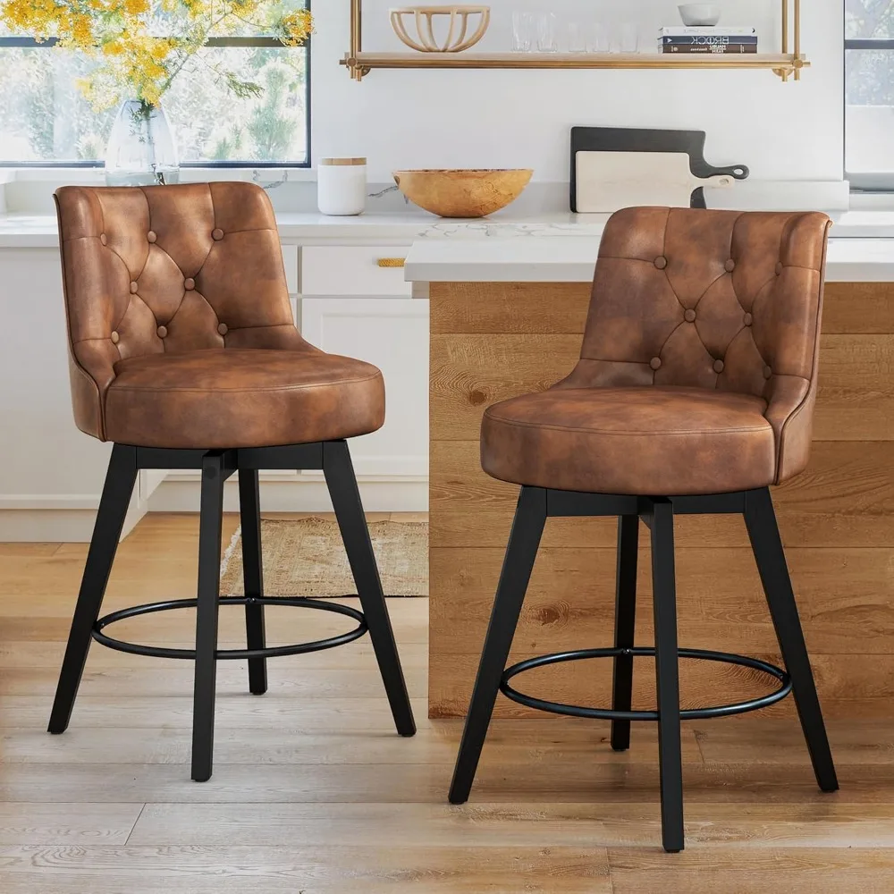 Swivel Counter Height Bar Stools Set of 2, 26" H Modern Counter Stools with Back and Metal Round Footrest, Solid Wood Legs, Line
Swivel Counter Height Bar Stools Set of 2, 26" H Modern Counter Stools with Back and Metal Round Footrest, Solid Wood Legs, Line