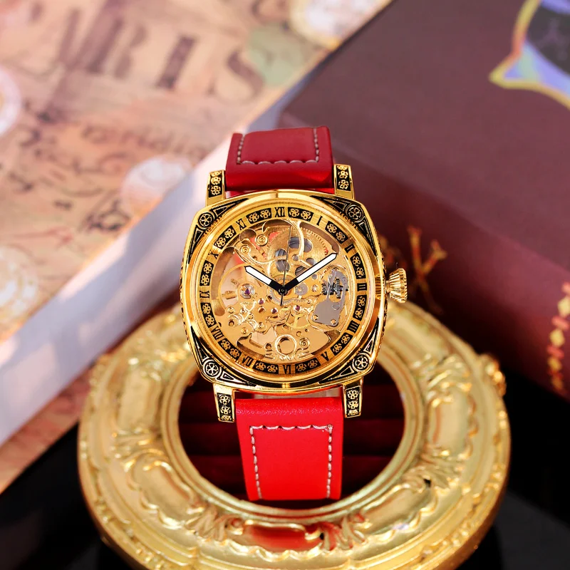 A men's red leather sporty minimalist tourbillon pointer-style fully automatic mechanical watch
A men's red leather sporty minimalist tourbillon pointer-style fully automatic mechanical watch