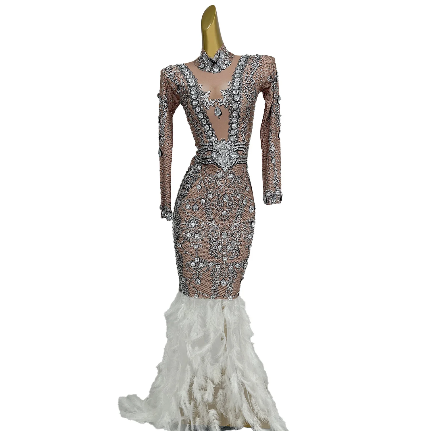 Women's Waist Cinched Fishtail Skirt Feather Patchwork Long Skirt Weddings Dinners Festivals Fashion Shows Model Dresse zuanshi
Women's Waist Cinched Fishtail Skirt Feather Patchwork Long Skirt Weddings Dinners Festivals Fashion Shows Model Dresse zuanshi