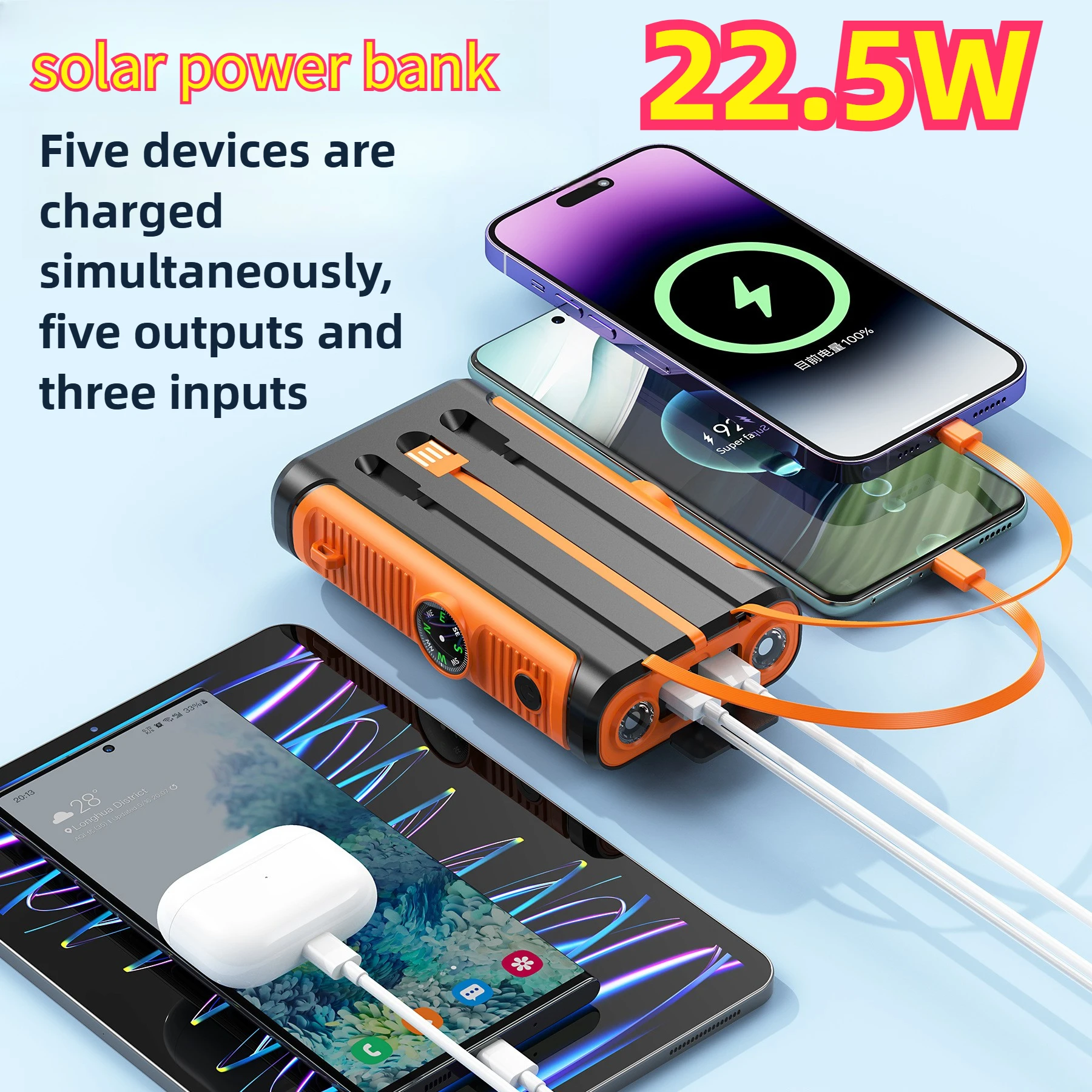 15W Magsafe Wireless Charger 22.5W Fast Charging Hand Crank Solar Power Bank with Cable LED Light for IPhone Xiaomi Huawei
15W Magsafe Wireless Charger 22.5W Fast Charging Hand Crank Solar Power Bank with Cable LED Light for IPhone Xiaomi Huawei