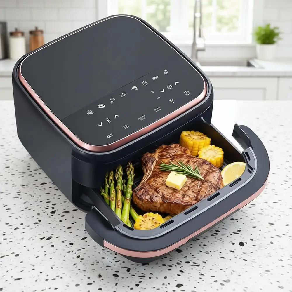 Мультипечь 11-в-1 с двойной системой нагрева, 4,5 л, с антипригарным покрытием, аэрофритюрница, тостер-печь, безмасляное приготовление, жарка, запекание, дегидратация
Мультипечь 11-в-1 с двойной системой нагрева, 4,5 л, с антипригарным покрытием, аэрофритюрница, тостер-печь, безмасляное приготовление, жарка, запекание, дегидратация