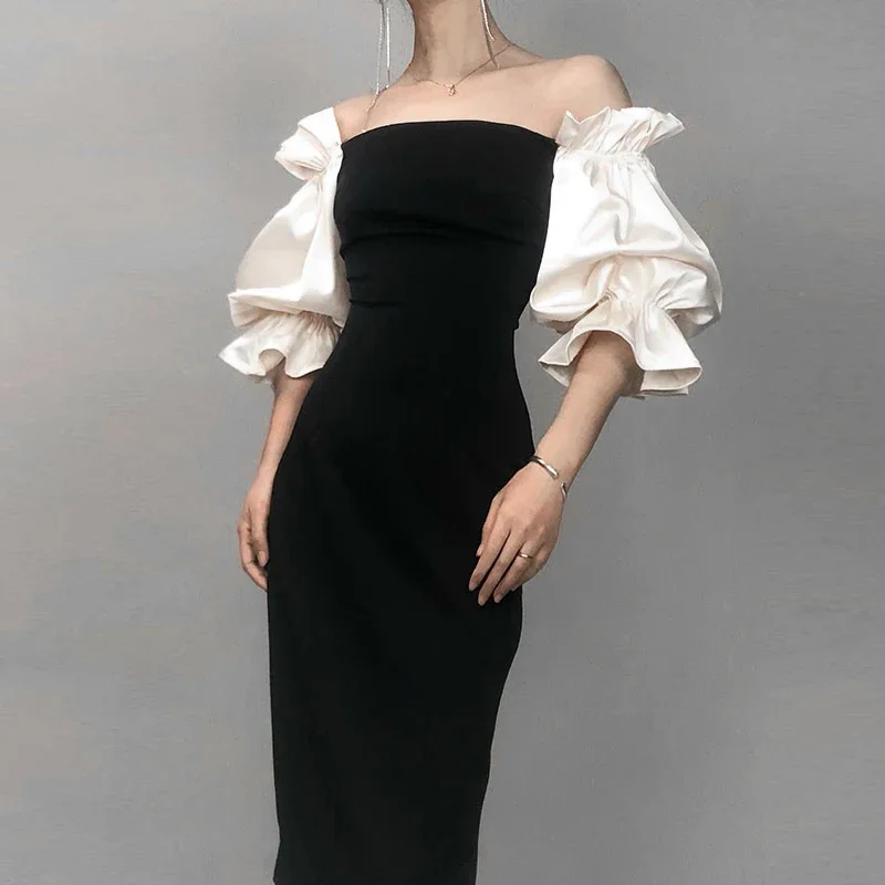 Black Chic Dress for Women Slash Neck White Puff Sleeve Dress Woman's Clothing High Waist Party Vestidos Business 2023 Summer
Black Chic Dress for Women Slash Neck White Puff Sleeve Dress Woman's Clothing High Waist Party Vestidos Business 2023 Summer