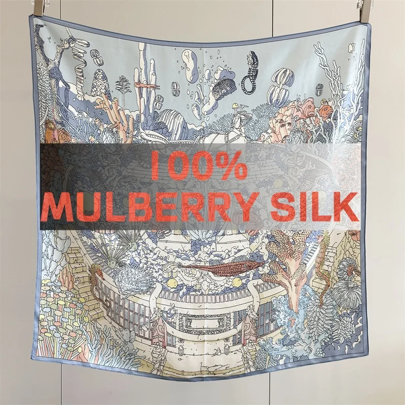 90x90cm 100% Mulberry Silk Twill Scarf Fantasy Undersea Palace Print Hand Rolled Edge Women Fashion Accessory For Neck Head Bag
90x90cm 100% Mulberry Silk Twill Scarf Fantasy Undersea Palace Print Hand Rolled Edge Women Fashion Accessory For Neck Head Bag