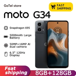Motorola Moto G34 5G Smartphone 6.5" 120Hz LCD 5000mAh 50MP Camera Snapdragon 695 Global Version Motorola Moto G34 5G Smartphone 6.5" 120Hz LCD 5000mAh 50MP Camera Snapdragon 695 Global Version
