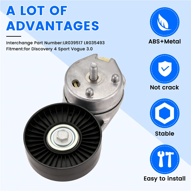 A80X-Engine Accessories Belt Tensioner Pulley LR039517 LR035493 For Land Rover Discovery 4 Range Rover Sport 3.0
A80X-Engine Accessories Belt Tensioner Pulley LR039517 LR035493 For Land Rover Discovery 4 Range Rover Sport 3.0