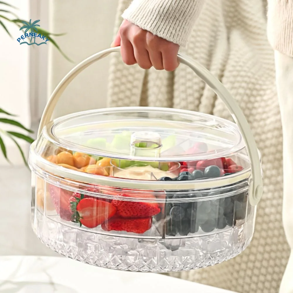 Divided Picnic Fruit Preservation Tray Foldable Handle Double Layer Fruit Storage Container Round Transparent
Divided Picnic Fruit Preservation Tray Foldable Handle Double Layer Fruit Storage Container Round Transparent