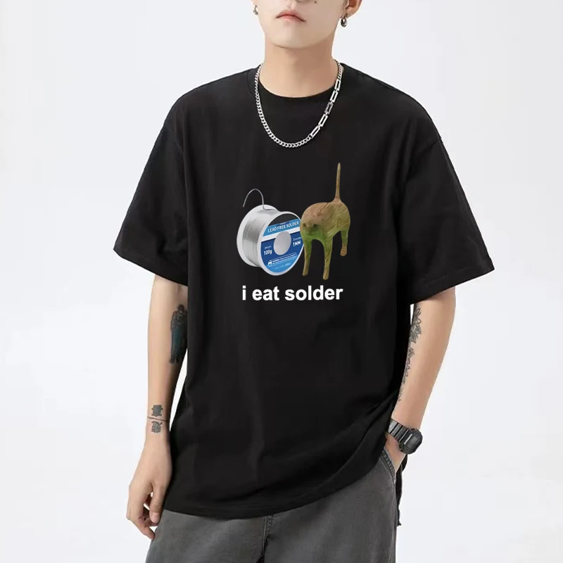 I Eat Solder Cursed Funny Cat Meme printed T shirt Men Women Fashion Casual Harajuku short sleeve T-shirts Summer High Quality
I Eat Solder Cursed Funny Cat Meme printed T shirt Men Women Fashion Casual Harajuku short sleeve T-shirts Summer High Quality