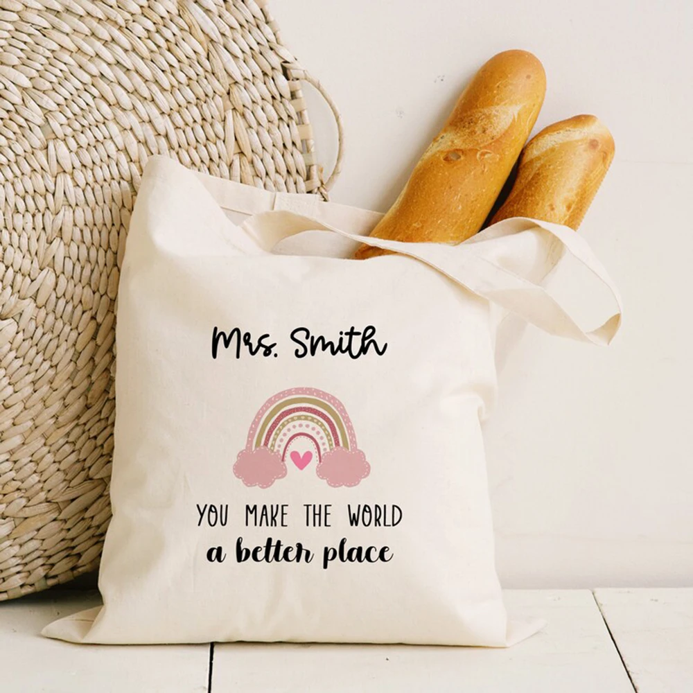 Durable Personalized Teacher Tote Bag Custom Name Canvas Bag Teacher Appreciation Gift Daily Use Shopping Rainbow Heart Handbag
Durable Personalized Teacher Tote Bag Custom Name Canvas Bag Teacher Appreciation Gift Daily Use Shopping Rainbow Heart Handbag