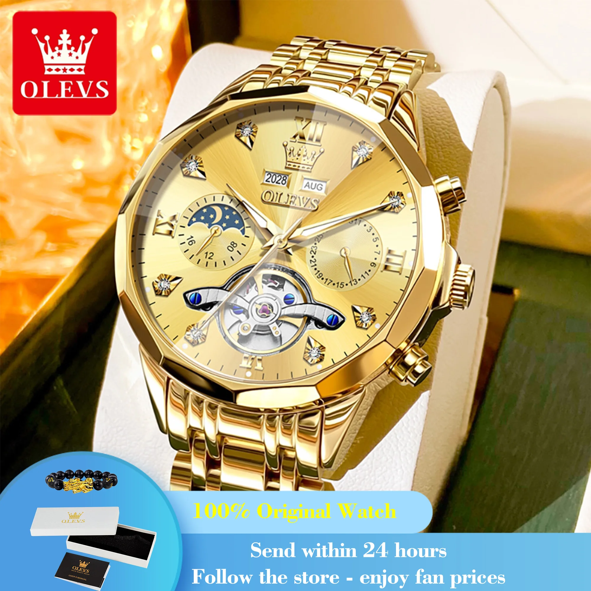 OLEVS 6621 Man Automatic Watch Rhombus Mirror Hollow Skeleton Mechanical Watch For Men Steel Strap Moon Phase Luxury Wristwatch
OLEVS 6621 Man Automatic Watch Rhombus Mirror Hollow Skeleton Mechanical Watch For Men Steel Strap Moon Phase Luxury Wristwatch