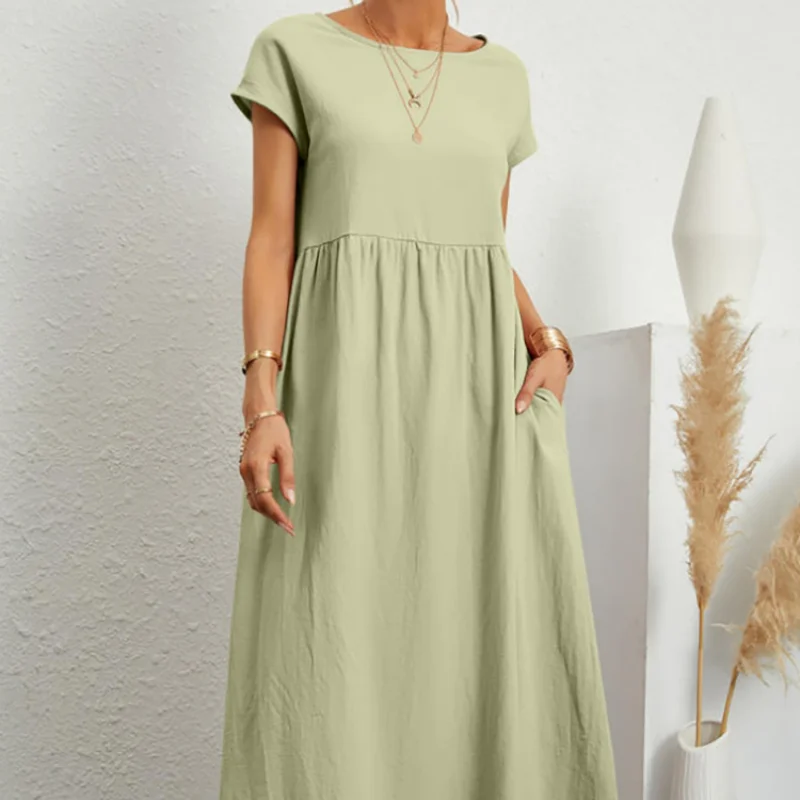 Women Elegant Solid Maxi Dress Summer Short Sleeve O Neck Vintage Robe Harajuku Loose Sundress Y2K Pockets Long Dress Streetwear
Women Elegant Solid Maxi Dress Summer Short Sleeve O Neck Vintage Robe Harajuku Loose Sundress Y2K Pockets Long Dress Streetwear