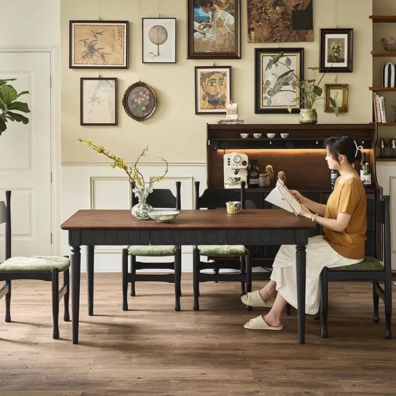 Retro Solid Wood Dining Table Chair Combination Light Luxury Household Rectangular Desk Mesa Para Comedor Big Board Table
Retro Solid Wood Dining Table Chair Combination Light Luxury Household Rectangular Desk Mesa Para Comedor Big Board Table