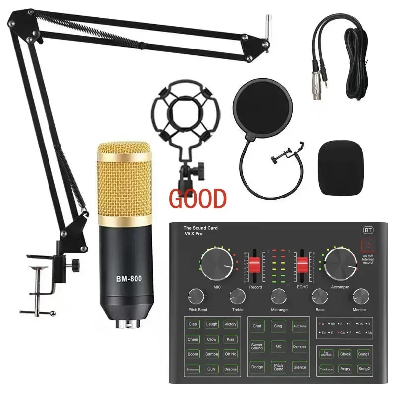 BM800 V9X Pro Microphone Mixer Kit Audio DJ Condenser Sound Card Live Broadcast MIC Stand USB Wireless Recording
BM800 V9X Pro Microphone Mixer Kit Audio DJ Condenser Sound Card Live Broadcast MIC Stand USB Wireless Recording
