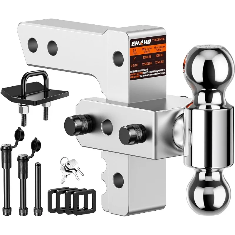 Adjustable Trailer Hitch with Hitch Tightener, Fits 2 Inch Receiver Heavy Duty Aluminum Tow Hitches with 6 Inch Drop/Rise
Adjustable Trailer Hitch with Hitch Tightener, Fits 2 Inch Receiver Heavy Duty Aluminum Tow Hitches with 6 Inch Drop/Rise
