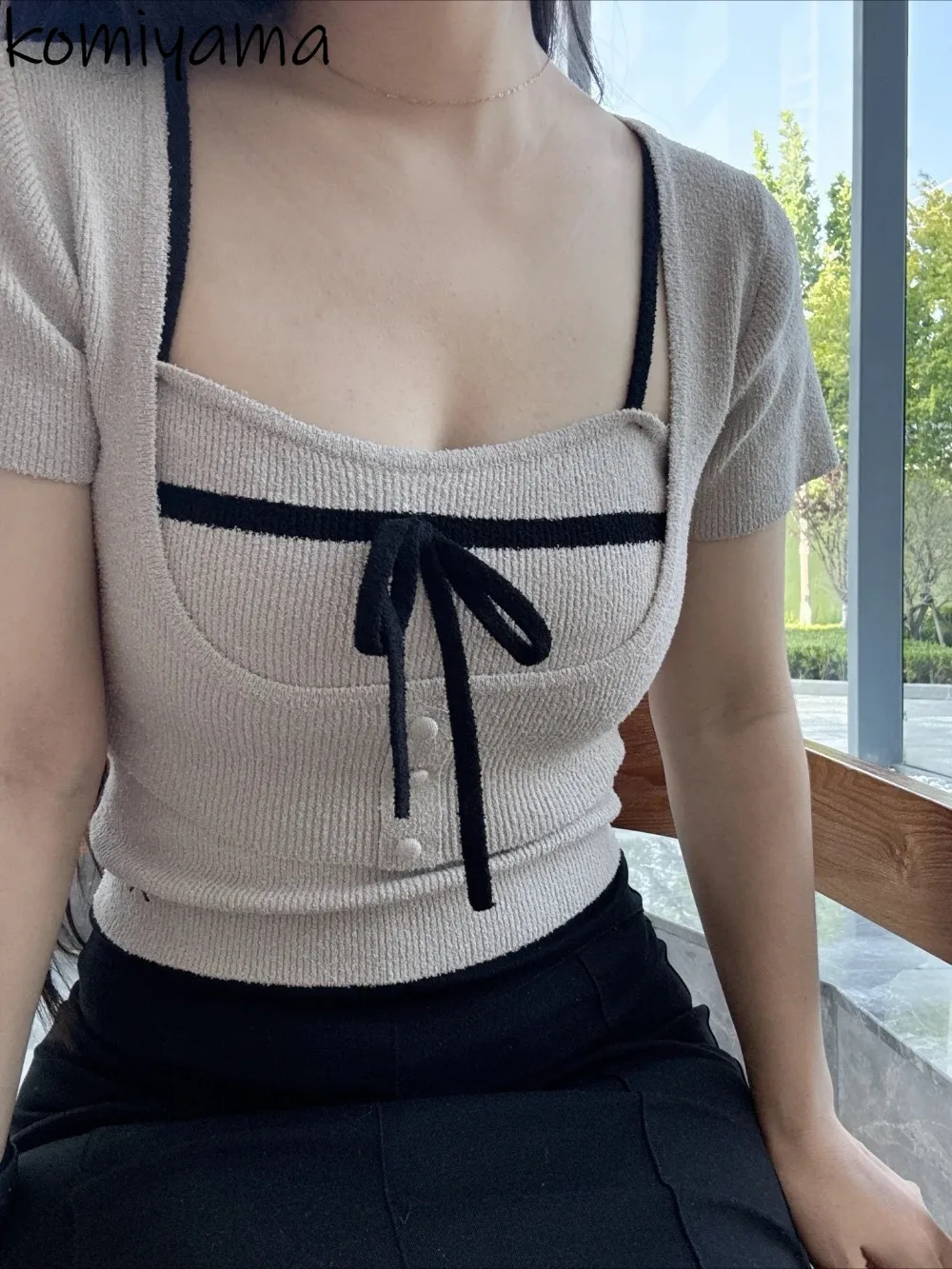 Милая женская одежда с короткими рукавами Ropa De Mujer, лето 2024, новая одежда контрастного цвета, элегантная футболка Roupas, японский вязаный комплект
Милая женская одежда с короткими рукавами Ropa De Mujer, лето 2024, новая одежда контрастного цвета, элегантная футболка Roupas, японский вязаный комплект