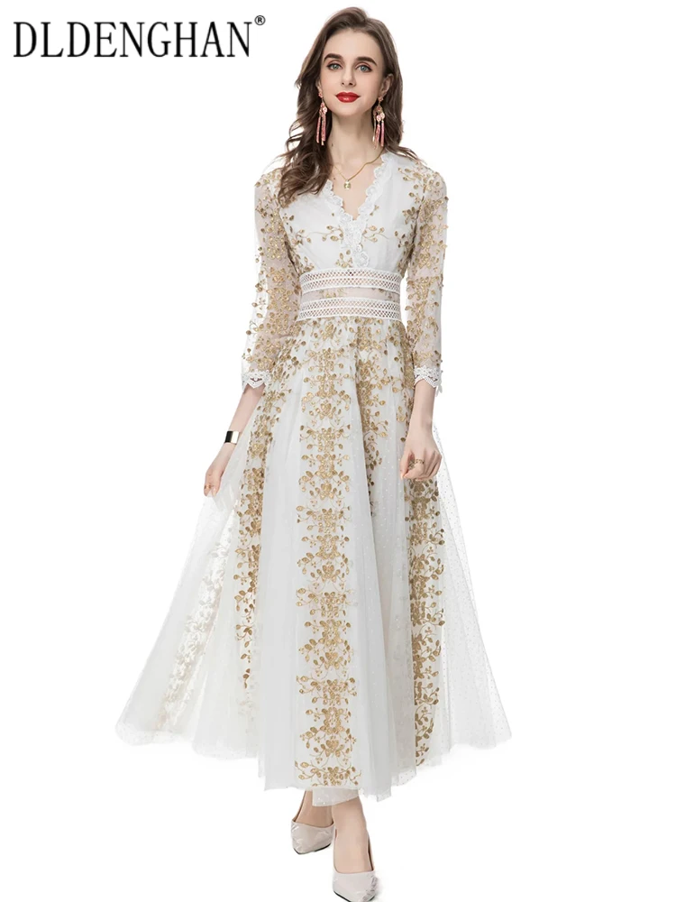 DLDENGHAN Spring Mesh Long Dress Women V-Neck Long Sleeve Floral Embroidery Vintage Party Dresses Fashion Designer New
DLDENGHAN Spring Mesh Long Dress Women V-Neck Long Sleeve Floral Embroidery Vintage Party Dresses Fashion Designer New