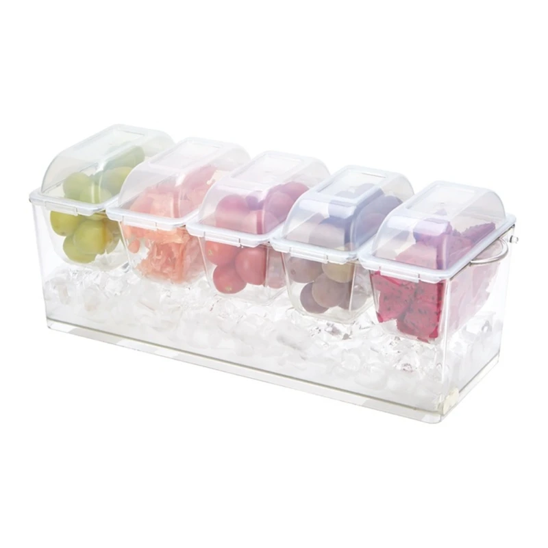 Portable 5 Section Plastic Fruit Container with Sealable Lid Condiment Dispenser
Portable 5 Section Plastic Fruit Container with Sealable Lid Condiment Dispenser