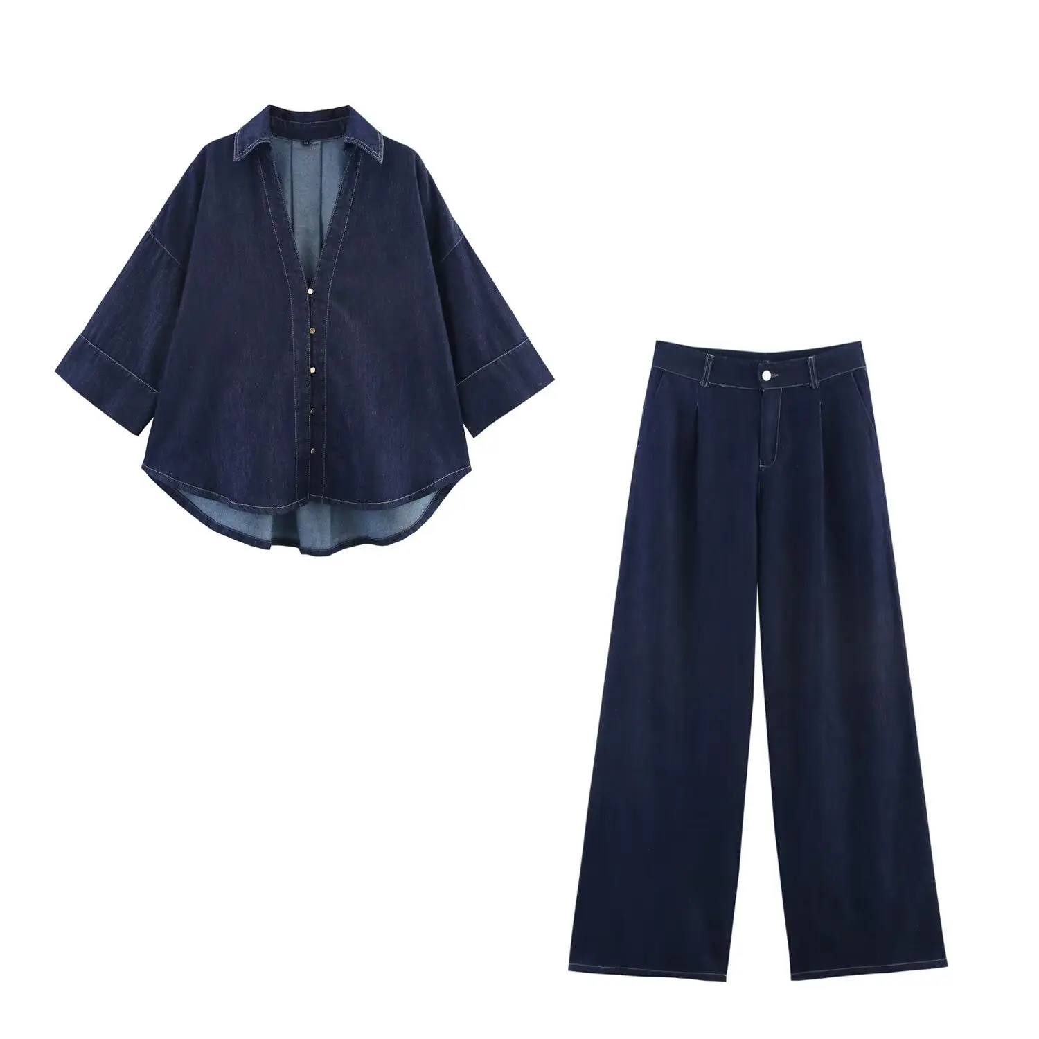 ZBZA Women's Loose Cape Denim Jacket Trousers Set Single-breasted Lapel Solid Coat High Waist Straight Pants Spring Summer Suit
ZBZA Women's Loose Cape Denim Jacket Trousers Set Single-breasted Lapel Solid Coat High Waist Straight Pants Spring Summer Suit