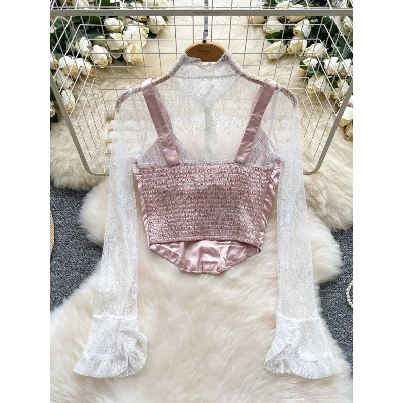 Pure Desire Sexy Sheer Lace Long Sleeve Patchwork Satin Top For Women 2025 Autumn French Style Slim Fit Base Shirt
Pure Desire Sexy Sheer Lace Long Sleeve Patchwork Satin Top For Women 2025 Autumn French Style Slim Fit Base Shirt