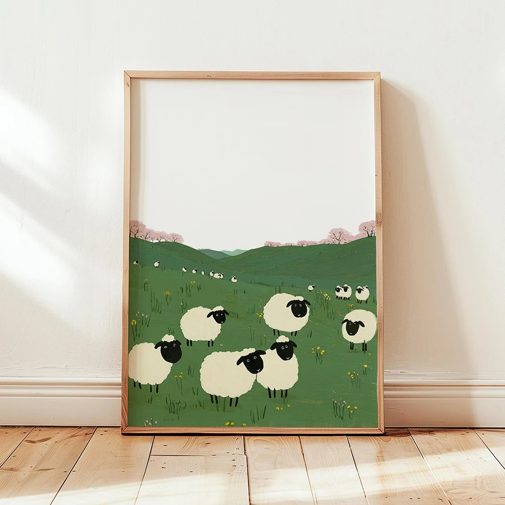 Whimsical Sheep Meadow Art Print, Cottagecore Farmhouse Decor, Folk Animal Nursery Wall Art Pictures Green Pasture Spring Poster
Whimsical Sheep Meadow Art Print, Cottagecore Farmhouse Decor, Folk Animal Nursery Wall Art Pictures Green Pasture Spring Poster
