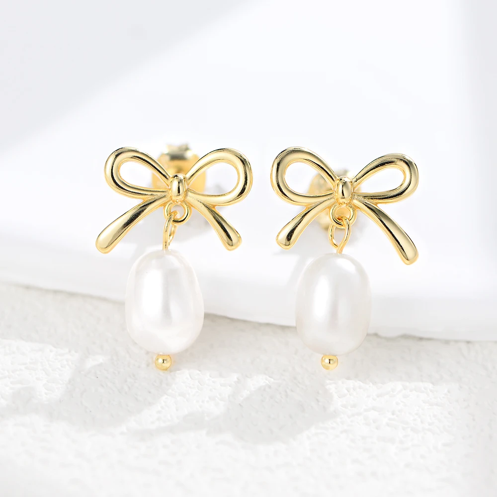 Jewelry 925 Sterling Silver 14K Gold Plated Pearls Butterfly Bow Tie Stud Earrings For Women
Jewelry 925 Sterling Silver 14K Gold Plated Pearls Butterfly Bow Tie Stud Earrings For Women