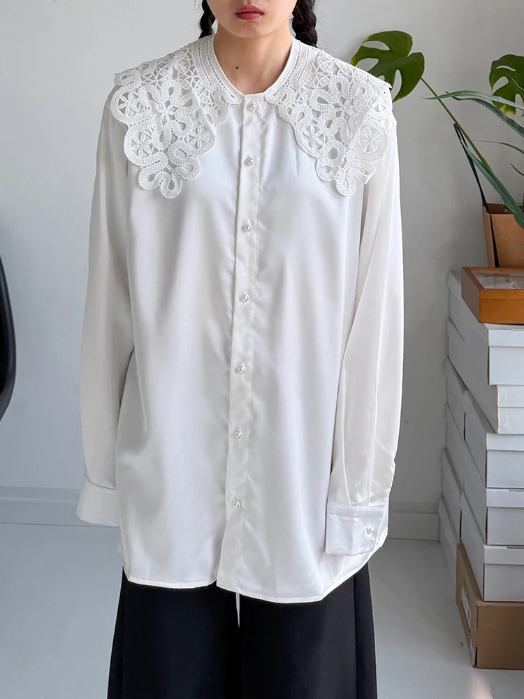 Lace Hollow out Long Sleeve Satin Shirt Loose Casual Elegant Button up High End Shirt Cloud Shoulder Design Versatile Gender
Lace Hollow out Long Sleeve Satin Shirt Loose Casual Elegant Button up High End Shirt Cloud Shoulder Design Versatile Gender