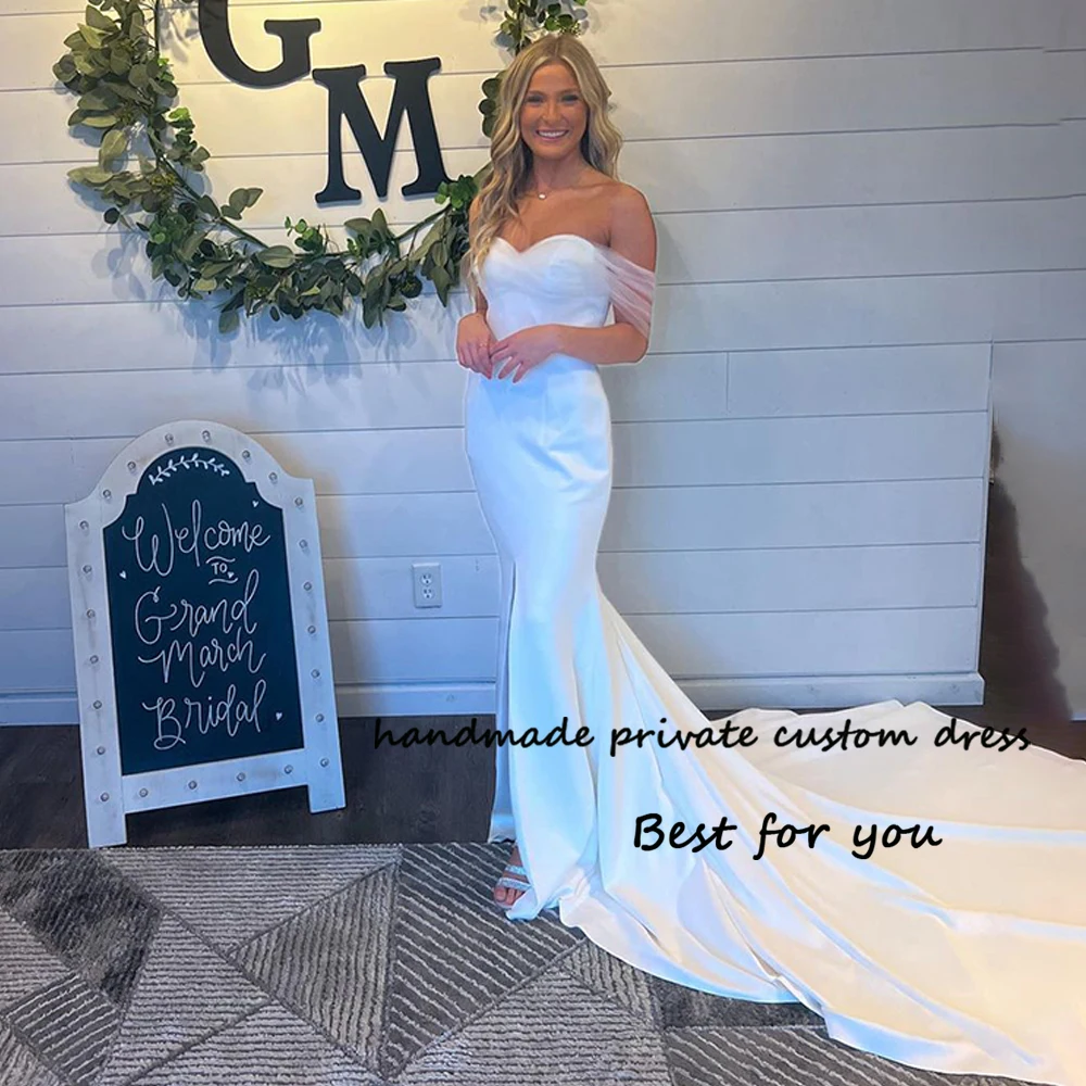 White Satin Mermaid Wedding Dresses Off Shoulder Sweetheart Beach Bride Dress Simple Civil Wedding Gown Lace Up Back
White Satin Mermaid Wedding Dresses Off Shoulder Sweetheart Beach Bride Dress Simple Civil Wedding Gown Lace Up Back