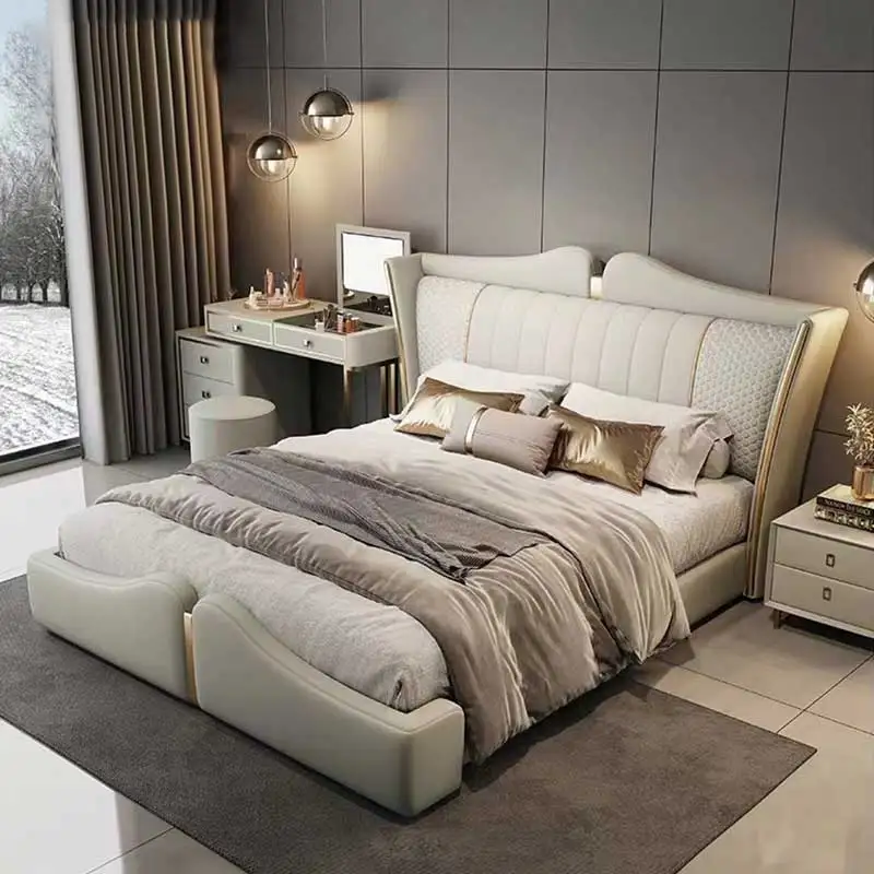 &Luxury Leather Upholstered King Size Bed Hotel Home Furniture Modern Simple Solid Wood Frame Bedroom Soft king Size Double Bed
&Luxury Leather Upholstered King Size Bed Hotel Home Furniture Modern Simple Solid Wood Frame Bedroom Soft king Size Double Bed