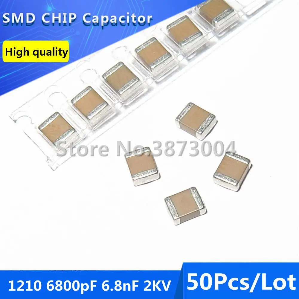 50pcs 3225 1210 6800pF 6.8nF 2KV 2000V X7R 10% Thick Film Chip Multilayer Ceramic Capacitor
50pcs 3225 1210 6800pF 6.8nF 2KV 2000V X7R 10% Thick Film Chip Multilayer Ceramic Capacitor