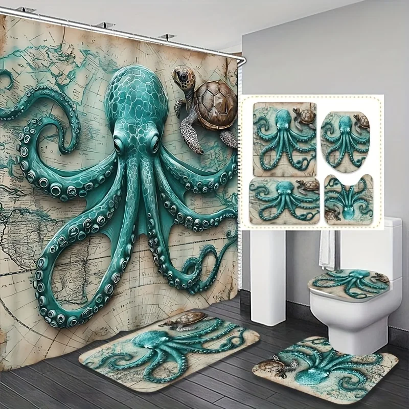 4pcs Octopus Turtle Pattern Shower Curtain And Liner Set, Home Decor Curtains, Shower Carpet for Bathroom, Bathroom Family Mod
4pcs Octopus Turtle Pattern Shower Curtain And Liner Set, Home Decor Curtains, Shower Carpet for Bathroom, Bathroom Family Mod