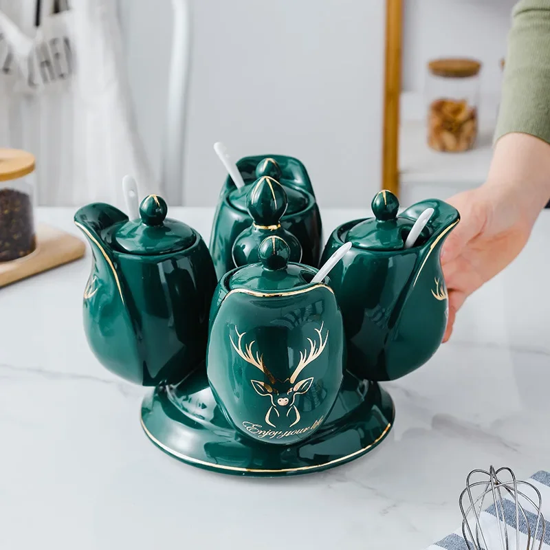 Creative Ceramic Kitchen Seasoning Tank Set with Cover Salt Shaker Sugar Bowl Rotatable Spice Jar Modern Kitchen Accessories
Creative Ceramic Kitchen Seasoning Tank Set with Cover Salt Shaker Sugar Bowl Rotatable Spice Jar Modern Kitchen Accessories