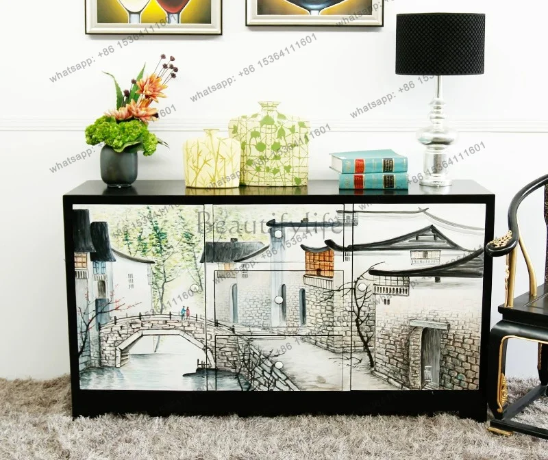 Modern new Chinese hand-painted Jiangnan water town painted side cabinet Chinese style decorative cabinet
Modern new Chinese hand-painted Jiangnan water town painted side cabinet Chinese style decorative cabinet