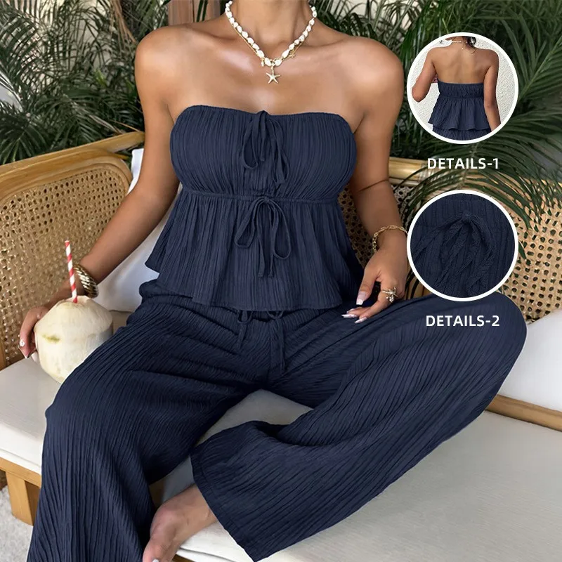 Summer Womens Matching Sets Solid Color Tank Top Wide Leg Pants Vest Casual Sleeveless Top Cropped Ruffled Hem Camisole Navy
Summer Womens Matching Sets Solid Color Tank Top Wide Leg Pants Vest Casual Sleeveless Top Cropped Ruffled Hem Camisole Navy