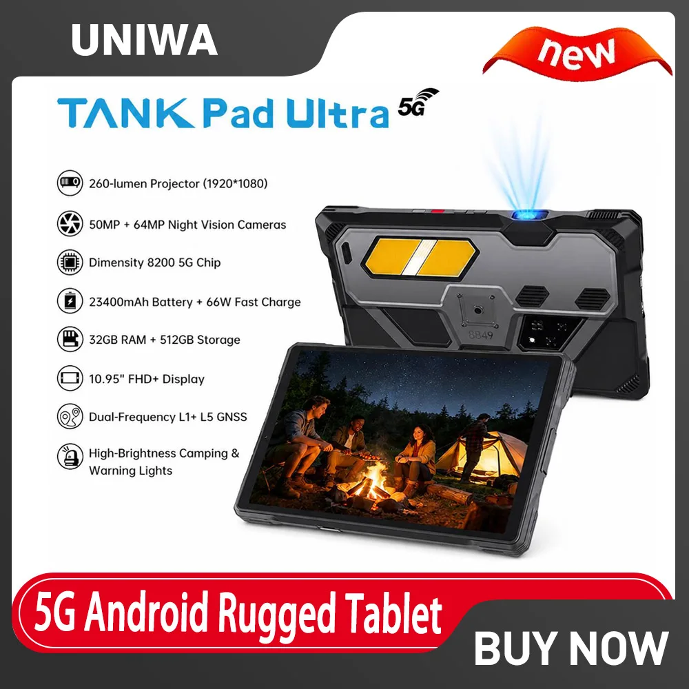 Unihertz 8849 Tank Pad Ultra 5G Rugged Tablet 16GB+512GB 64MP Night Vision, With 1080P Projector 260 Lumens, Android15, WiFi 6
Unihertz 8849 Tank Pad Ultra 5G Rugged Tablet 16GB+512GB 64MP Night Vision, With 1080P Projector 260 Lumens, Android15, WiFi 6