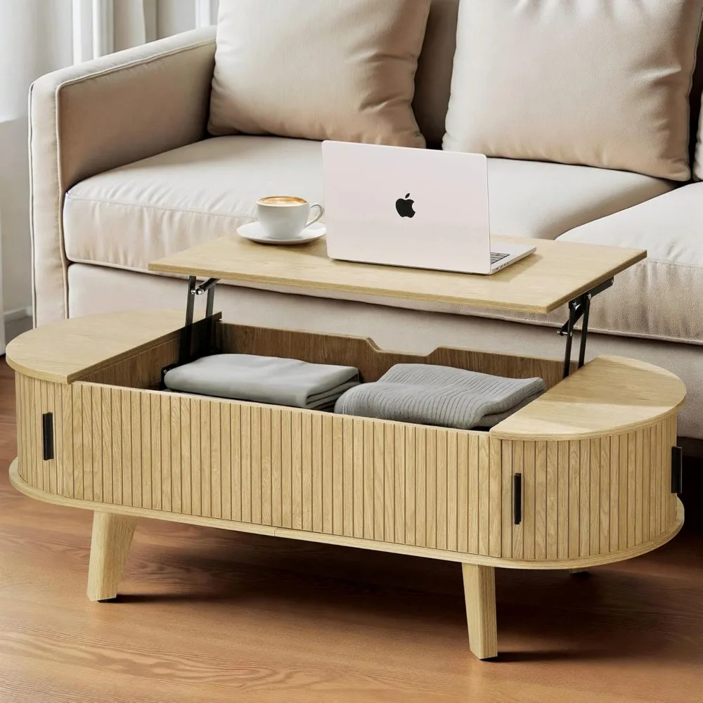 Oval Coffee Table with Storage, 47.2" Lift Top Coffee Table for Living Room, Modern Wood Fluted Center Table with 180° Sliding T
Oval Coffee Table with Storage, 47.2" Lift Top Coffee Table for Living Room, Modern Wood Fluted Center Table with 180° Sliding T