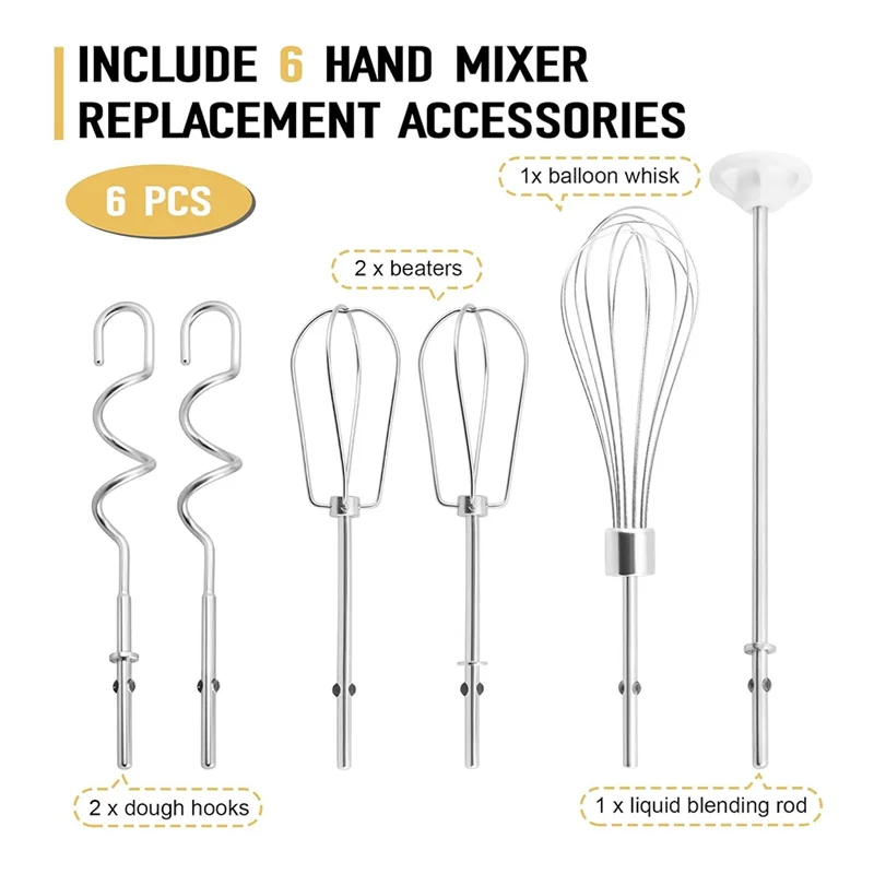 B50C Hand Mixer Attachments Beater,Whisk,Blending Rod And Dough Hooks, Stainless Steel Hand Mixer Accessories For Kitchenaid
B50C Hand Mixer Attachments Beater,Whisk,Blending Rod And Dough Hooks, Stainless Steel Hand Mixer Accessories For Kitchenaid