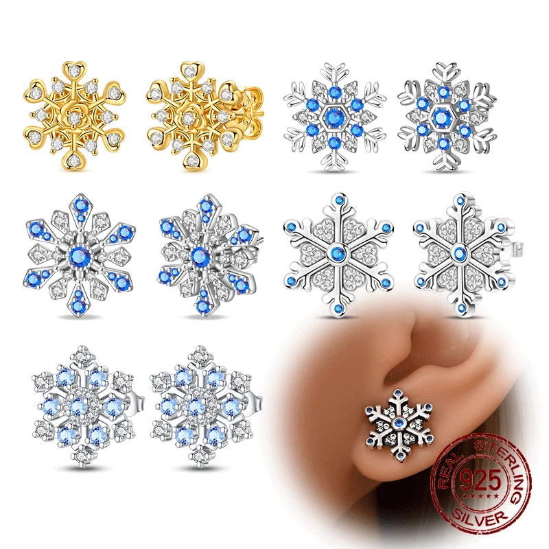 925 Sterling Silver Snowflake Stud Earrings for Women Fashionable and Classic 6-claw Design As A Valentine's Day Gift for Friend
925 Sterling Silver Snowflake Stud Earrings for Women Fashionable and Classic 6-claw Design As A Valentine's Day Gift for Friend