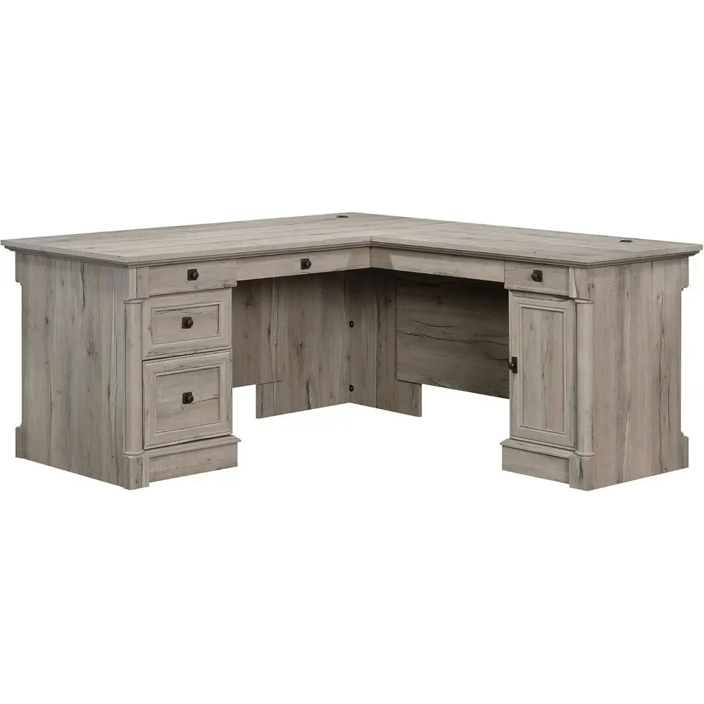 L-Shaped Desk with Drawers, Office Cabinet Storage, Cable Management, and Keyboard Tray in Split Oak Finish
L-Shaped Desk with Drawers, Office Cabinet Storage, Cable Management, and Keyboard Tray in Split Oak Finish