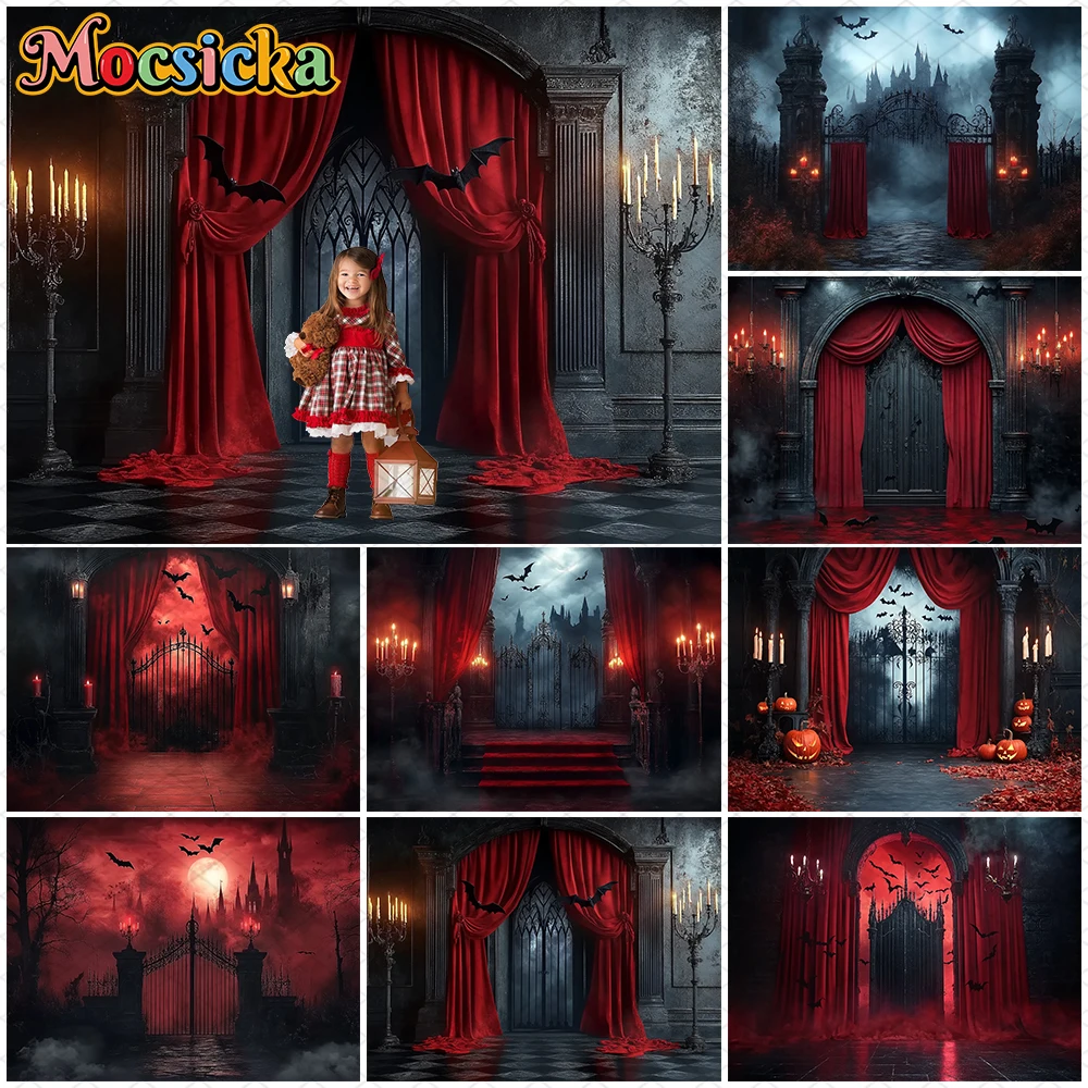 Mocsicka Halloween Backdrops Children Adult Party Backgrounds Photography Night Terror Castle Door Red Curtains Bat Decor Banner 
Mocsicka Halloween Backdrops Children Adult Party Backgrounds Photography Night Terror Castle Door Red Curtains Bat Decor Banner