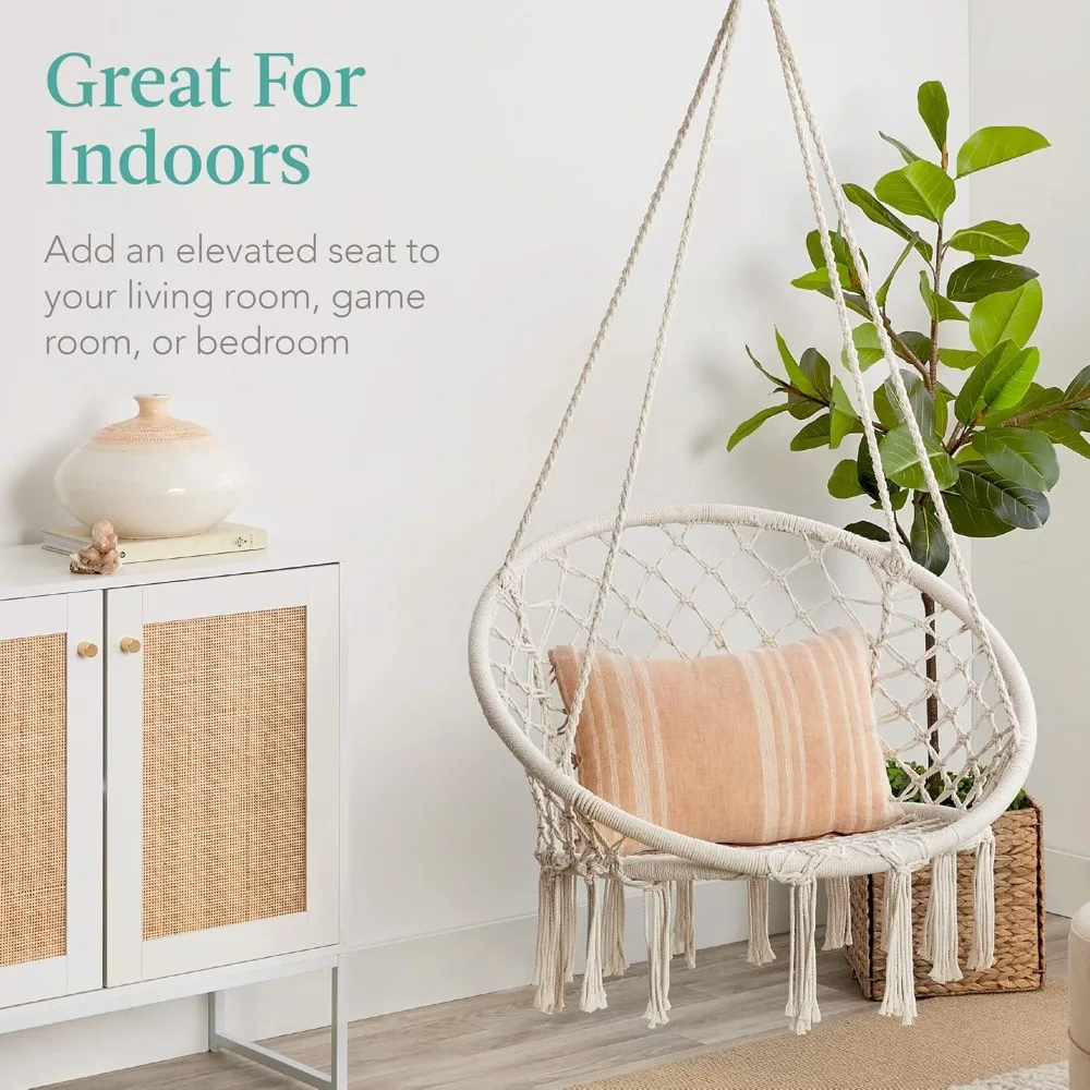 Hanging Chair, Handwoven Cotton Hammock Swing for Indoor & Outdoor Use w/Mounting Hardware, Backrest, 265lb Capacity - Beige
Hanging Chair, Handwoven Cotton Hammock Swing for Indoor & Outdoor Use w/Mounting Hardware, Backrest, 265lb Capacity - Beige