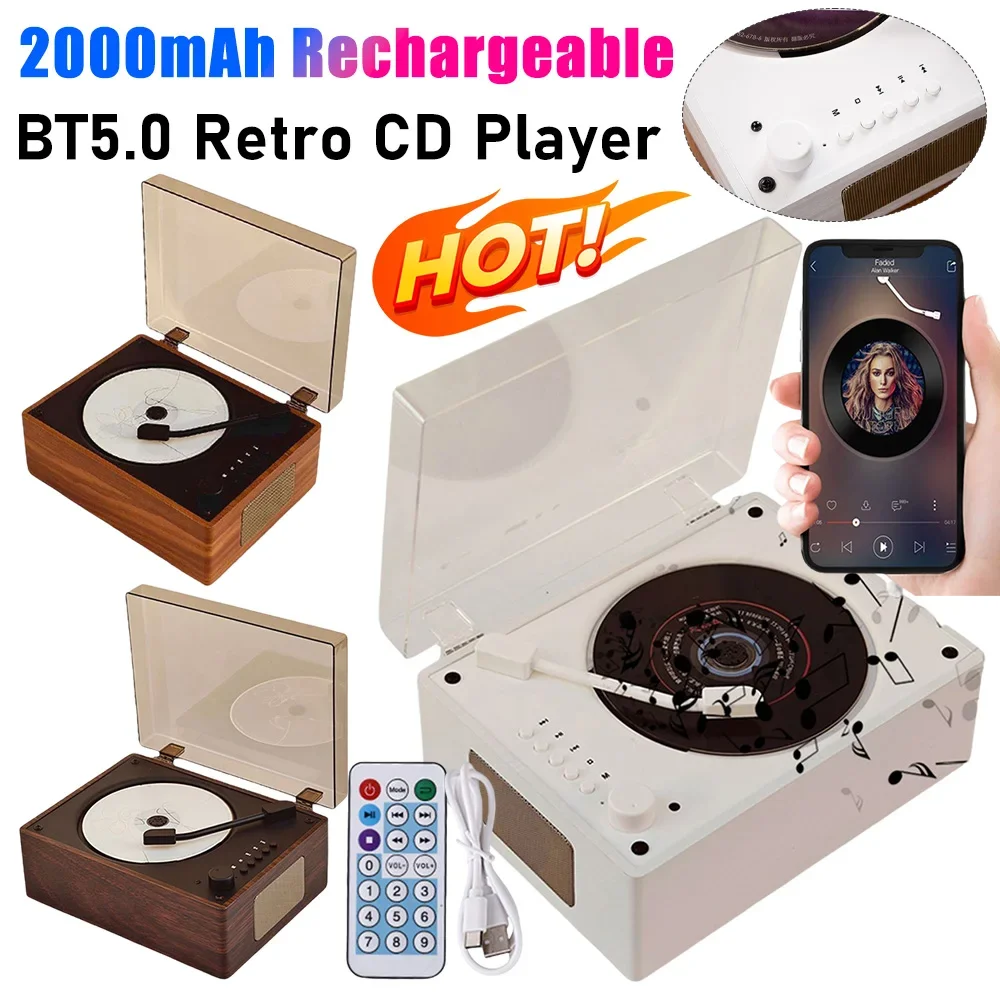 Retro CD Player 2000mAh Rechargeable Bluetooth-Compatible 5.0 Wireless Speaker Home Stereo Music Players Support CD BT 3.5mm AUX
Retro CD Player 2000mAh Rechargeable Bluetooth-Compatible 5.0 Wireless Speaker Home Stereo Music Players Support CD BT 3.5mm AUX