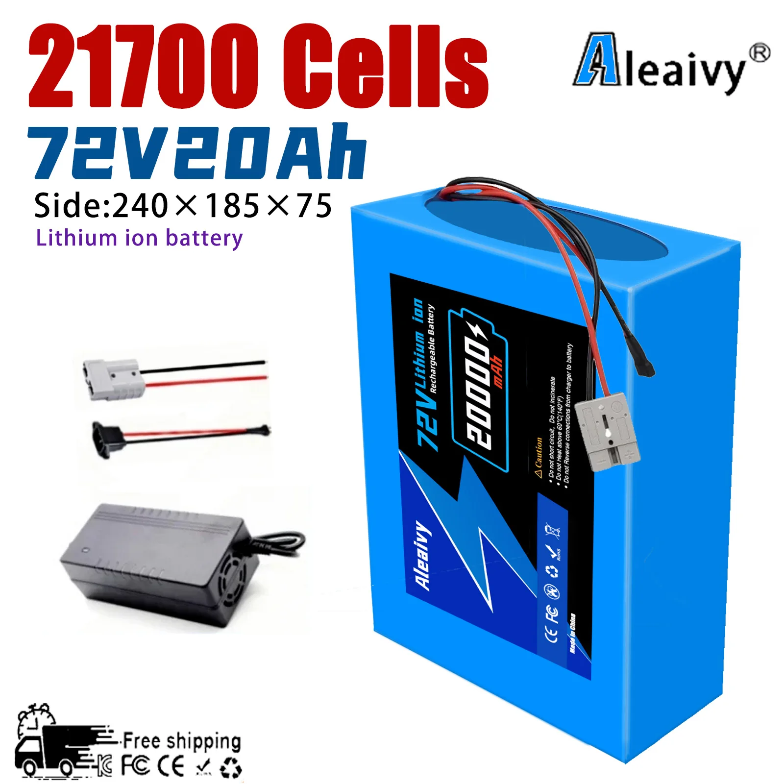 Aleaviy 72V 20Ah Electric Bike Lithium Battery Pack 20000mAh Li ion Ebike Battery for Bicycle Scooter Motorcycle with Charger
Aleaviy 72V 20Ah Electric Bike Lithium Battery Pack 20000mAh Li ion Ebike Battery for Bicycle Scooter Motorcycle with Charger